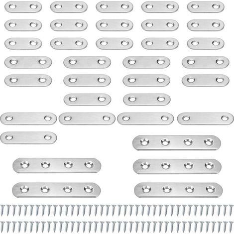 35-teiliges Flachwinkel-Set, silberfarbene Winkelverbinder, Edelstahl-Winkelverbinder, inklusive 80 Schrauben, Metall-Winkelverbinder, geeignet zur Reparatur und Befestigung von Möbeln (1/4)