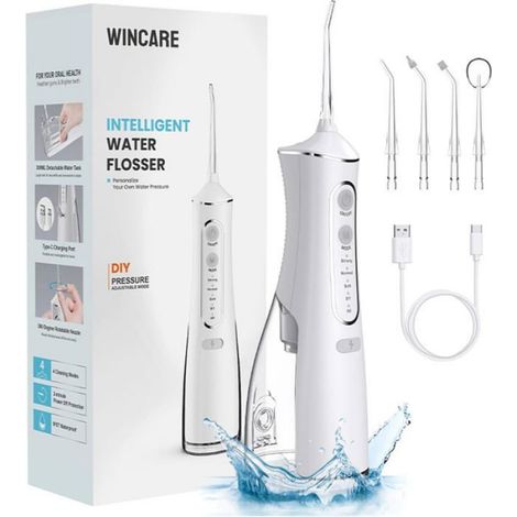 Hydropulseur Dentaire - Sans Fil Rechargeable - Étanche IPX7 - 4 Modes Jet - Réservoir 300 Ml - 4 Embouts - Pour Voyage (1/5)