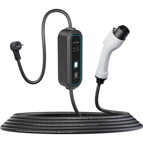 Chargeur portable pour véhicules électriques 16 A 3,5 kW 220 V - Courant réglable 8 A - 10 A - 13 A - 16 A - Conforme à la norme IEC 62196 GB/T - Câble de 3,5 m - Chargeur portable pour véhicules élec