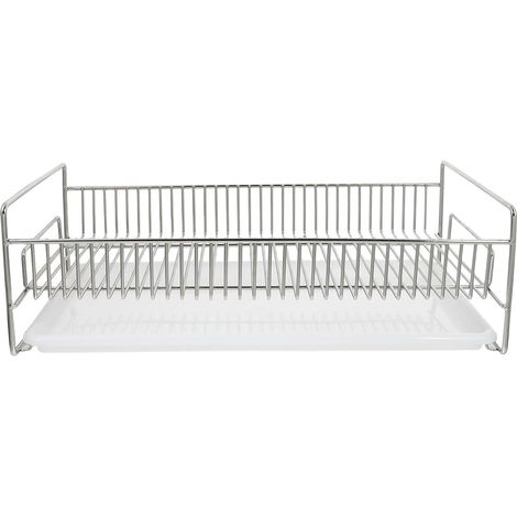 Égouttoir à Vaisselle en Acier Inoxydable Bac Récupérateur d'Eau Porte-Couverts Intégré Petite Taille Grosse Capacité Étagère à Vaisselle Compacte Cuisine (1/5)
