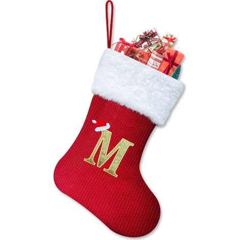 Bas de Noël personnalisés, bas de Noël avec lettres suspendues, bottes de Noël, bas de Noël rouges, décorations pour cheminée, sapin de Noël, escaliers, cadeaux de bonbons placés, lettre D (1/5)