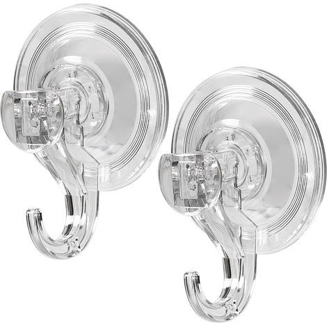 Ganci a ventosa, colore trasparente, confezione da 2 ganci adesivi a ventosa senza necessità di forare per bagno, doccia, cucina (1/5)
