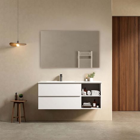 Mobile bagno sospeso 120 cm Bianco Lavabo a Sinistra in Ceramica Specchio Quadro - Fiji Paint Plus (1/4)