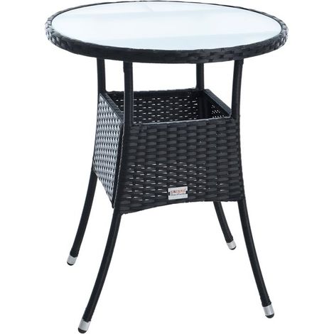 Table de jardin en polyrotin avec plateau en verre 48 x 44 x 74 cm noir (1/5)