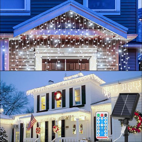 Randaco Guirlanda Luminosa Solare Esterna LED Tendina Luminosa Decorazione Natalizia Impermeabile IP44 2x 5M 198LEDs Bianco Freddo (1/5)