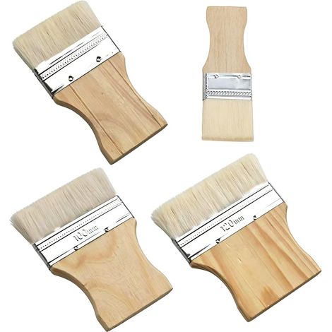 Lot de 4 Pinceaux Peinture Plats en Laine avec Manche en Bois Carre Blanc 2 (1/5)