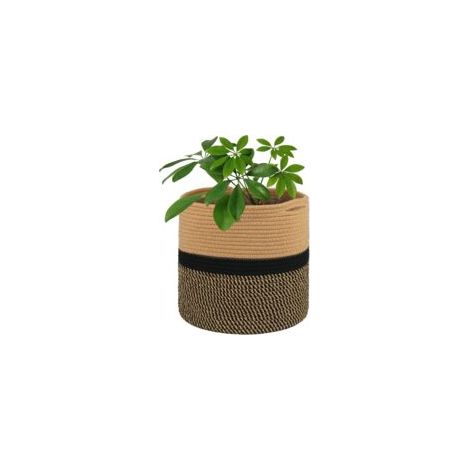 Pot de fleurs 30 cm en coton tissé – Doublure anti-fuite – Panier de rangement noir et marron – Pour pots de 25 à 27 cm (1/5)