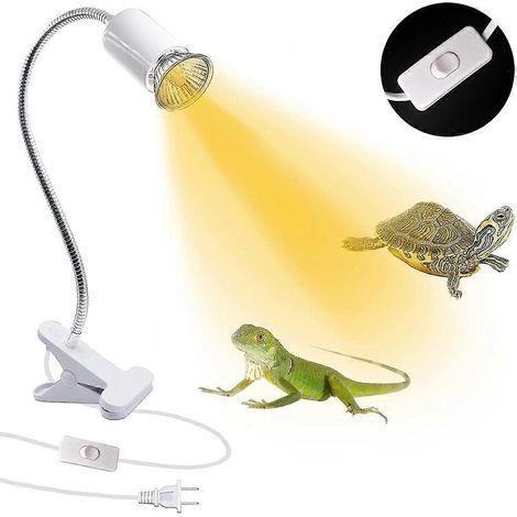 Lampe chauffante polyvalente pour reptiles, idéale pour les reptiles de compagnie, avec interrupteur à intensité variable rotatif à 360° et éclairage UVA/UVB sain. (1/4)
