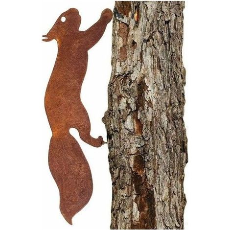 Ornement écureuil en métal - Aspect rouille naturelle - Hauteur 9 cm - Largeur 30 cm - Matériau fer décoratif (1/5)