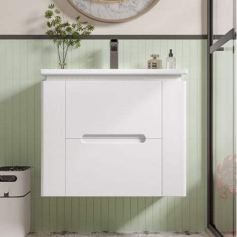 Mueble de lavabo suspendido 61 x 46 x 48,5 cm de MDF blanco, con almacenaje, FloraGrace (1/5)