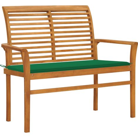 Gartenbank mit Grüner Auflage 112 cm Massivholz Teak (1/5)
