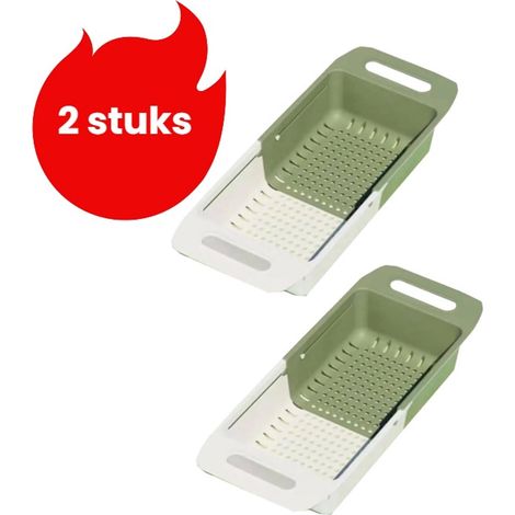 Lot de 2 paniers d'égouttage à double niveau pour évier avec structure télescopique pour laver et égoutter légumes fruits et riz couleur blanche (1/5)