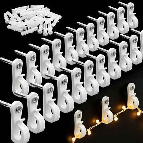 Packung mit 40 Schraubhaken, Q-Haken für Lichterketten im Außenbereich, Wandhaken zum Aufhängen von Lichtern für Silvesterpartys und Feste
