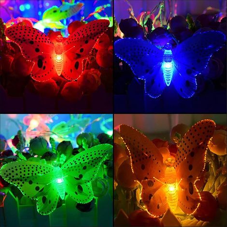 Chaîne lumineuse solaire à l'extérieur,12 LED Chaîne lumineuse papillon à l'extérieur avec panneau solaire,2 modes Résistant aux intempéries IP65 Chaîne lumineuse solaire décoration d'éclairage change (1/4)