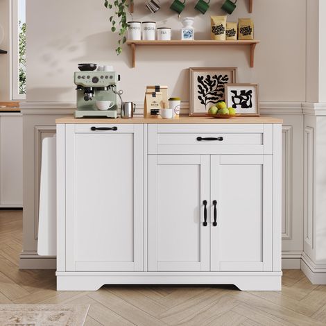 Buffet moderne et élégant à 3 portes et un tiroir, avec étagères coulissantes, idéal pour la salle à manger, le salon et la cuisine (blanc). (1/5)
