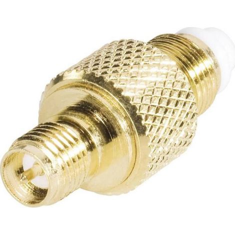 Adaptateur FME - Femelle FME vers Femelle SMA Inversé - Impédance 50 Ohm - Doré - Boîtier Nickel - Isolation Delrin - 1 Pièce