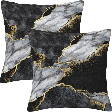 Kissenbezüge mit schwarzem und goldenem Marmormuster, 45 x 45 cm, 2-teiliges Set, schwarze und graue Dekokissenbezüge, quadratische Kissenbezüge, geeignet für Sofas, Betten und Wohnzimmer.