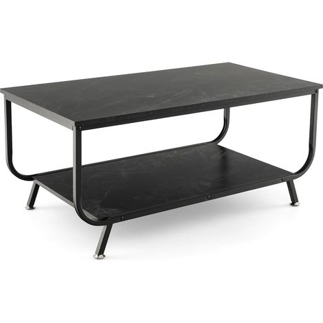 GOPLUS Table Basse Marbré Faux à 2 Niveaux,avec Dessus Spacieux et Étagère de Rangement Style Moderne pour Salon Bureau Chambre Charge 60KG,105x55x46,5CM (Noir) (1/5)