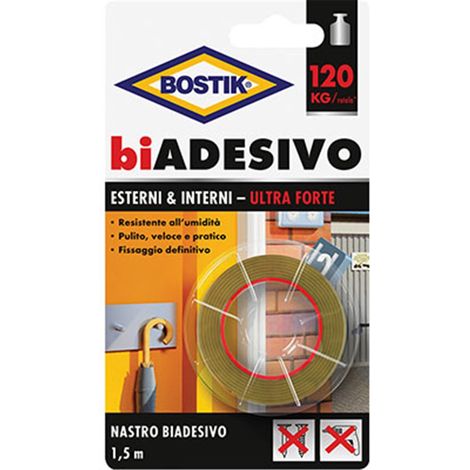 Bostik Doppelseitiges Klebeband für Innen- und Außenbereiche, Breite 19 mm und Länge 1,5 ml