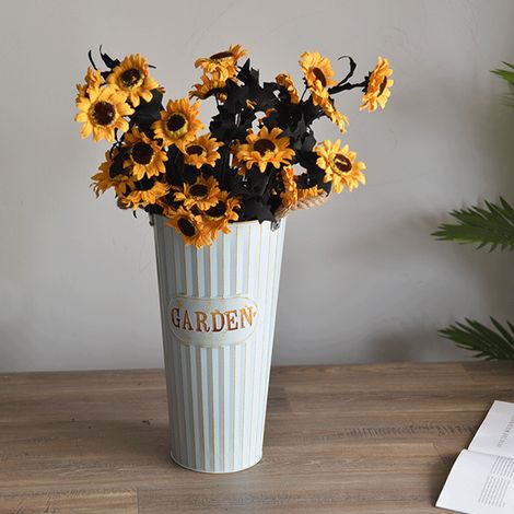 Vintage weiße schmiedeeiserne Bodenvase, zylindrischer Blumentopf im amerikanischen Retro-Stil für Trockenpflanzen (nicht wasserdicht), 40 cm hoch (1/5)