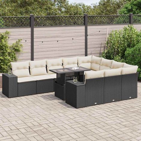 Set de sofás de jardín 11 pzas y cojines ratán sintético negro vidaXL (1/5)