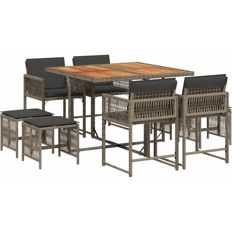 Maison Exclusive - 9-tlg. Garten-Essgruppe mit Kissen Grau Poly R