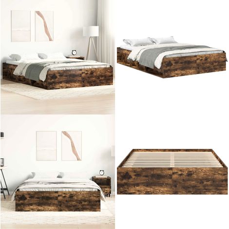 Cadre de lit sans matelas chêne fumé 140x190 cm - Cadre De Lit - Lit Double - Lit Design - Lit Moderne - Meuble Chambre - Home & Living (1/5)