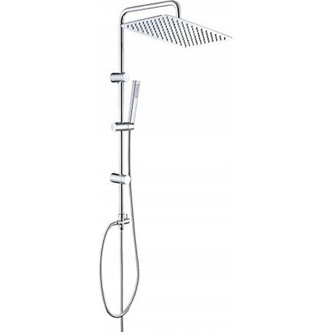 Görbach Colonne de douche chromée pour robinetterie existante, XXL tête de douche rectangulaire 35x25 cm, compatible avec les perçages existants