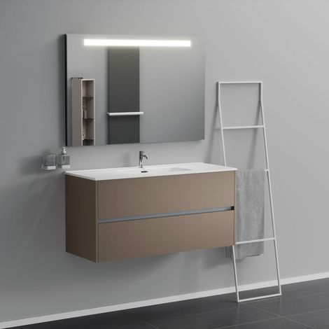 Inda - Badezimmerschrank 2 Schubladen L.120 mit beleuchtetem Spiegelwaschbecken – Matt Nerz