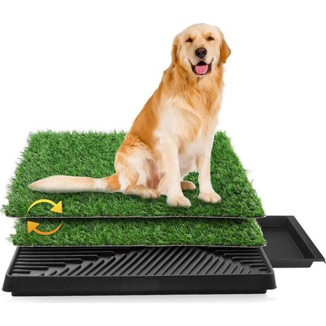 Toilette pour Chien, Bacs à Litières pour Chiens, Litiere Chien avec Deux Tapis en Gazon Artificiel, 63 x 50cm