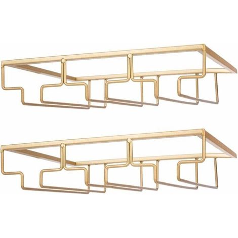 Deux porte-verres à vin en métal, adaptés à une installation sous meuble, couleur or, faciles à installer et peu encombrants.