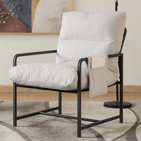 Loungesessel mit Armlehnen und Seitentasche, belastbar bis 136 kg, Weiß (1/5)