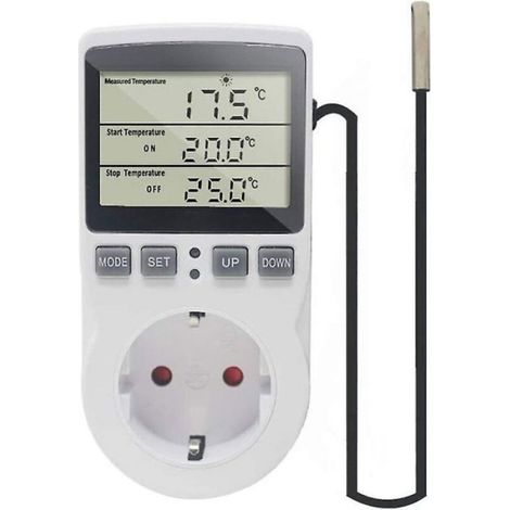 Thermostat numérique 230 V – Prise de régulateur de température avec capteur – Minuterie et interrupteur pour serres et (1/5)