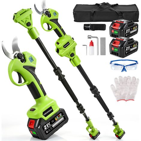 Sécateur électrique 30 mm avec perche télescopique 2.4 m, Écran LED, 2 batteries 4,0 Ah pour Hedge, Arbre, Fruits (1/5)