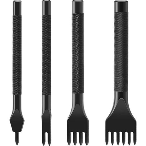 4 teiliges Set Lederlocher 4 mm 1/2/4/6 Backen Schwarz Stahl Länge 10 cm Locher Lochnadeln Lederlocher Werkzeug Rutschfester Griff Für Gürtel und (1/5)