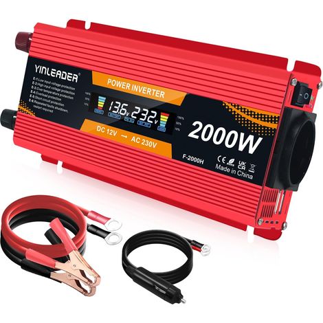 Convertisseur 12v 220v 2000W onduleur 1000W transformateur de Tension LCD Dual USB (1/5)