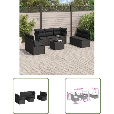 The Living Store 8-tlg. Garten-Sofagarnitur mit Kissen Schwarz Poly Rattan - Gartenmöbel - Esstisch - Outdoor Möbel - Lounge Set - Rattan Sofa (1/3)