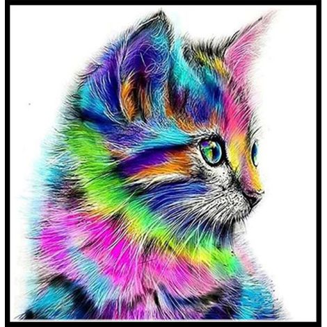 Kit de peinture diamant 5D Chat, couleurs vives multicolores, tableau chat mignon DIY, décoration maison cadeau Yu200 (1/5)
