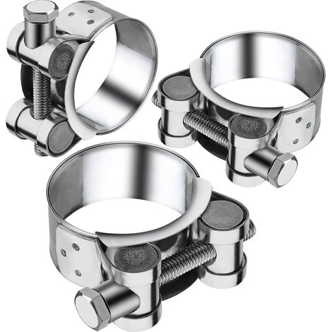 Collier Echappement 60-63mm Collier de Serrage Inox 3 Pièces Collier Echappement Moto D'échappement Pinces Turbo Manchon Echappement Tuyaux Gaines Ventilation pour Accessoires de Tuyaux D'échappement (1/5)