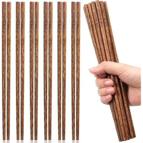 Lot de 10 paires de baguettes réutilisables en bois naturel avec impression naturelle, sans peinture, 24 cm, ensemble cadeau pour sushis, plats asiatiques, nouettes, ramen, riz (1/5)