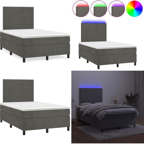 Sommier à lattes de lit avec matelas LED gris foncé 120x190 cm - Lit Plateforme - Lit Design - Lit Capitonné - Lit Velours - Lit Avec Éclairage Led - Home & Living (1/5)