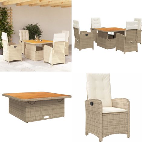 5-tlg. Garten-Essgruppe mit Kissen Beige Poly Rattan - Gartentisch - Sitzkissen (1/5)