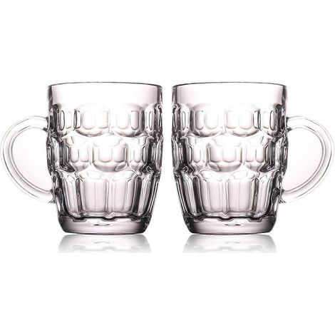 Lot de 2 chopes à bière de 50 cl (1 pinte) à anses en verre épais, style pub britannique, avec anse.