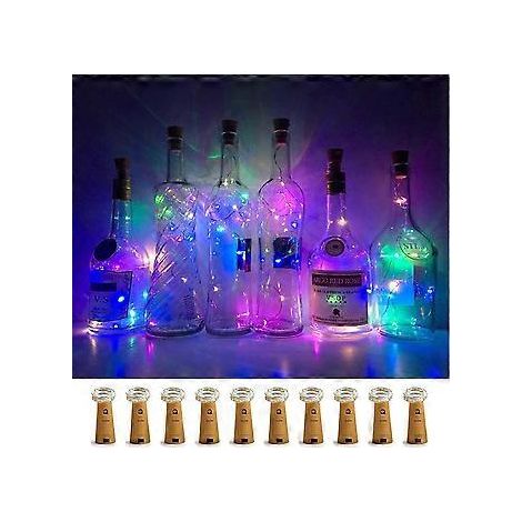 SZTXJ 10er-Pack Lichterkette für Weinflaschen mit Korken, 10 batteriebetriebene LEDs in Korkenform, silberner Kupferdraht, bunte Mini-Lichterkette für DIY-Projekte, Partys und Dekorationen