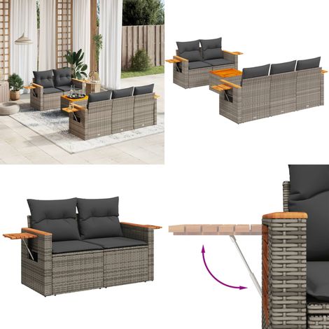 Salon de jardin 6 pcs avec coussins gris résine tressée - Ensemble Salon De Jardin - Meuble Extérieur - Jardin Design - Mobilier De Jardin - Chaise Lounge - Home & Living (1/5)