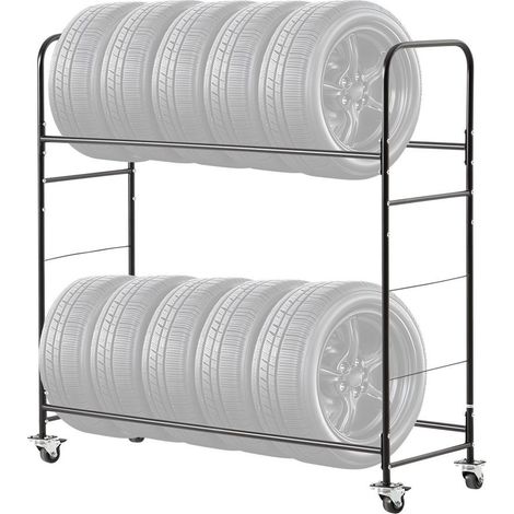 Hauteur réglable, étagère à pneus 2 niveaux, support de rangement 8 à 12 pneus, housse incluse (1/5)