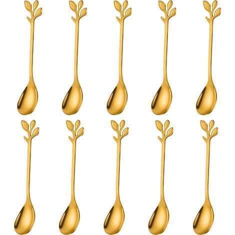 Edle Café-Cuillères im Feuille d'Or – Lot von 10, Mini-Expresso-Cuillères und Dessert-Cuillères aus rostfreiem Stahl von 12 cm (1/5)