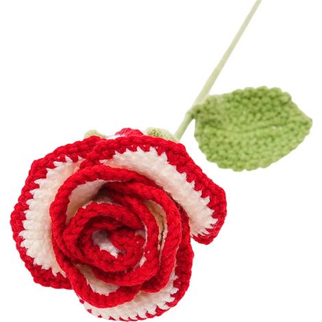 Bouquet de roses artificielles crochetées à la main avec feuillage – cadeau idéal pour la Saint-Valentin, un anniversaire ou toute autre occasion spéciale pour les femmes, les enseignantes, les mères (1/5)