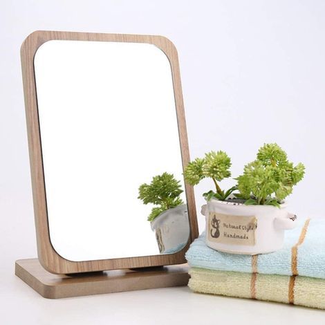 Specchio per il trucco, specchio da scrivania, specchio da tavolo portatile girevole a 90 gradi, specchio con cornice in legno (1/5)