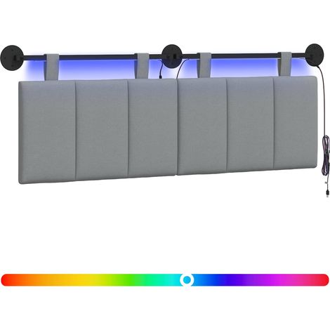 Hanging Headboard with LED Light Light Grey Fabric vidaXL